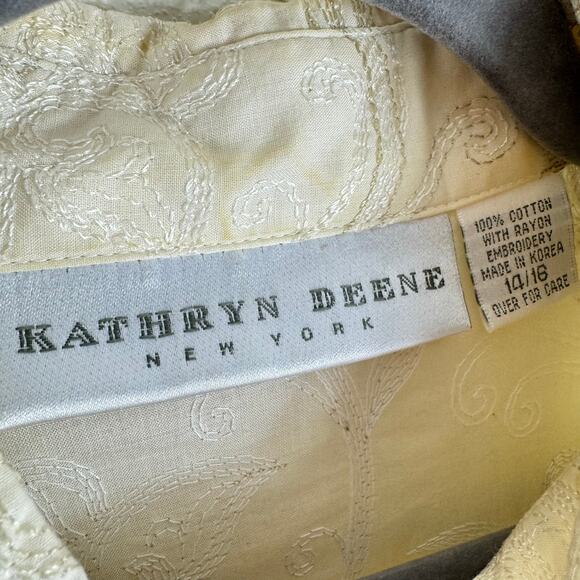 Kathryn Deene Vtg Cream Embroidered Long Sleeve Cotton Button Up Blouse Sz 14 16 - Picture 5 of 6